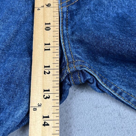 Levis 505 Orange Tab Mid Rise Dark Wash Distressed Denim‎ Blue Jeans Mens 36x32 - Picture 9 of 16